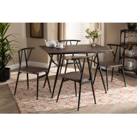 Baxton Studio LY-N0285-5PC Dining Set Ciara Modern and Contemporary Walnut Finished Wood and Black Metal 5-Piece Dining Set